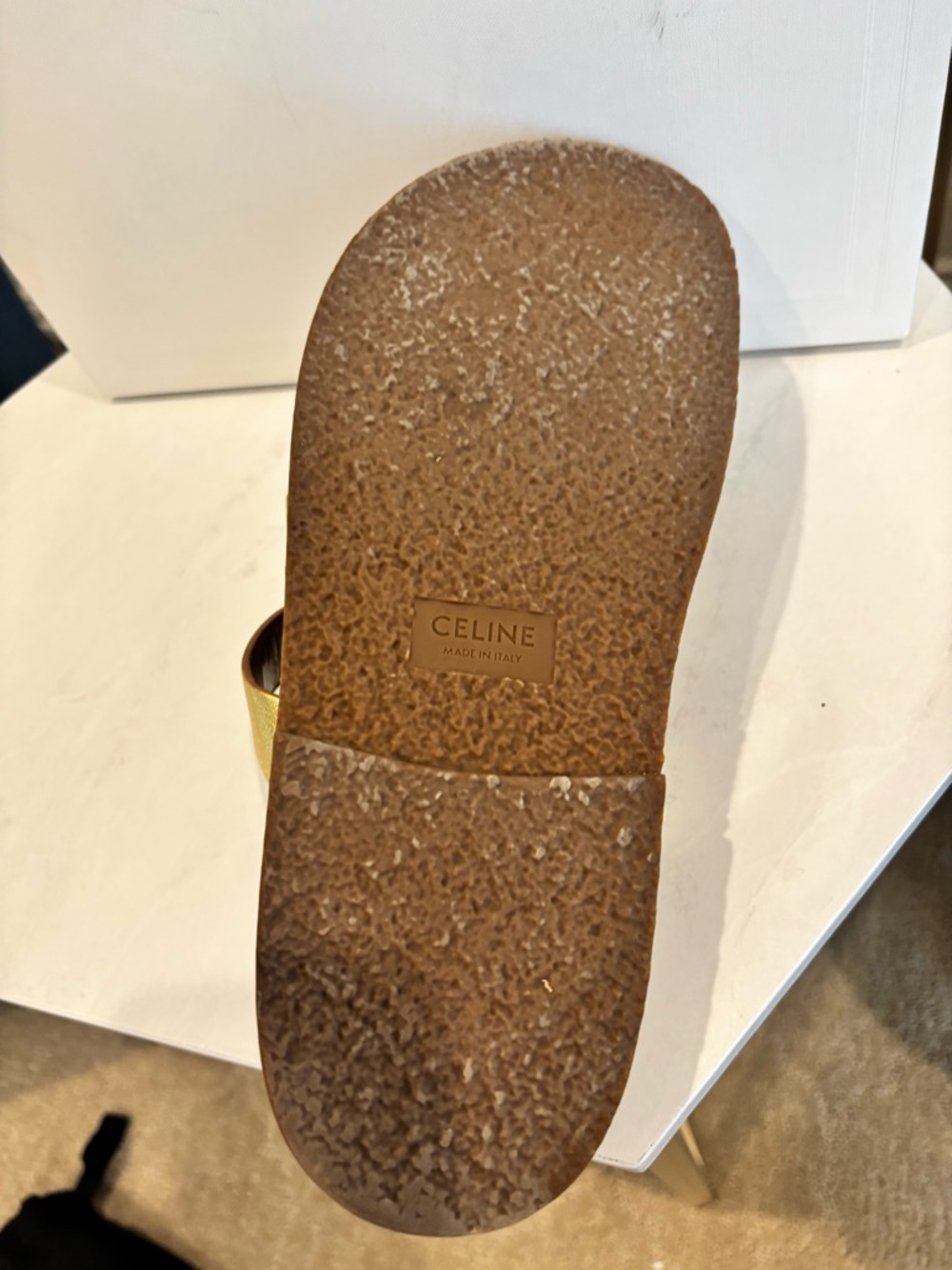 Celine Triomphe Mule 30 Metallic Gold Leather Triple-Strap Slides - Picture 5 of 14